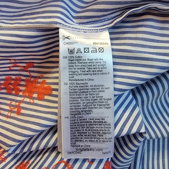 NWT Long Tall Sally Blue White Stripe Red Embroidered Blouse US 18 UK 22 - Picture 9 of 9